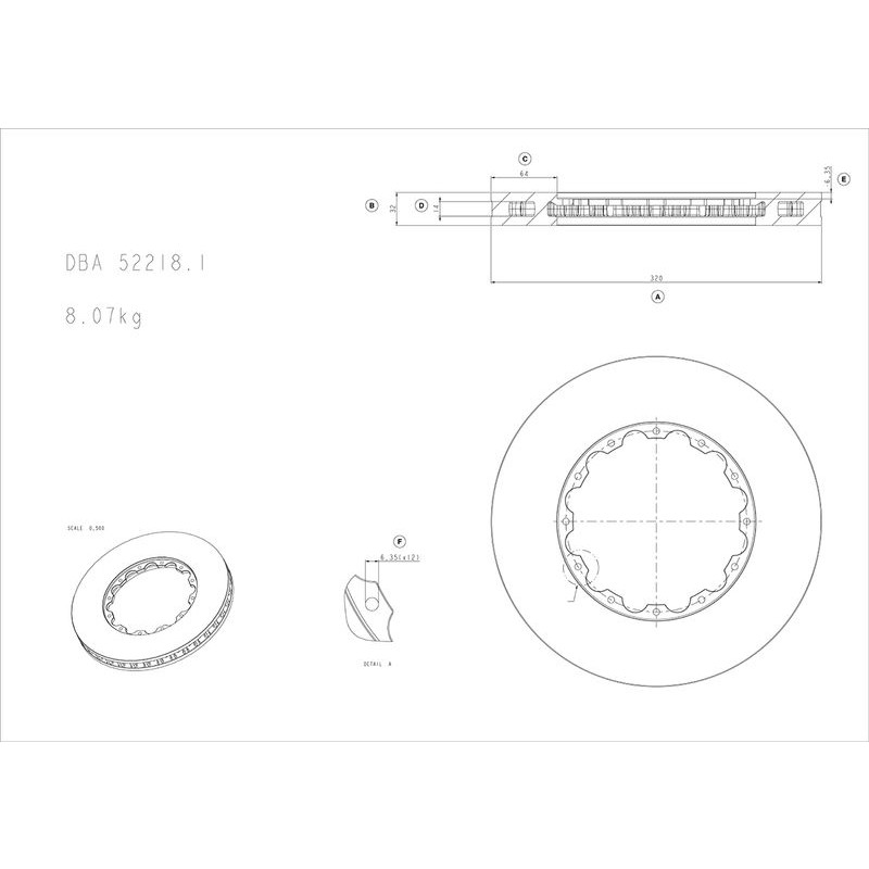 Снимка на Спирачен диск за високо натоварване DBA Australia DBA52218.1 за Mitsubishi Lancer Saloon (CS A) EVO IX (CT9A) - 290 к.с. бензин