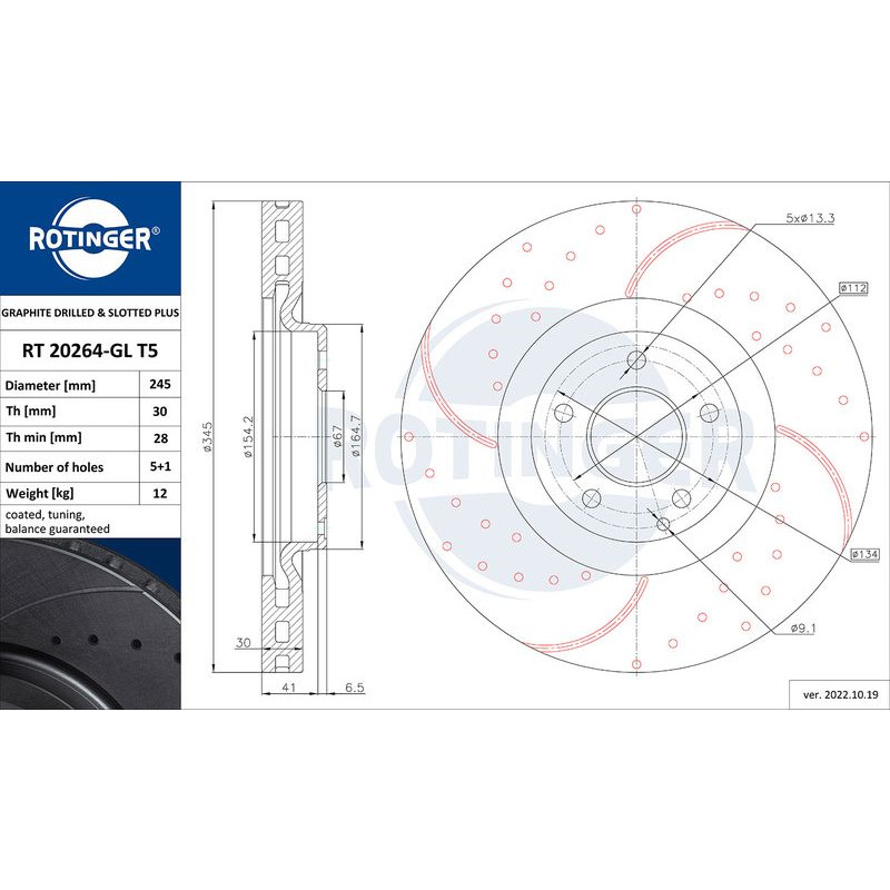 Снимка на Спирачен диск ROTINGER GRAPHITE DRILLED & SLOTTED PLUS RT 20264-GL T5 за Mercedes CLK (c209) CLK 63 AMG (209.377) - 481 к.с. бензин