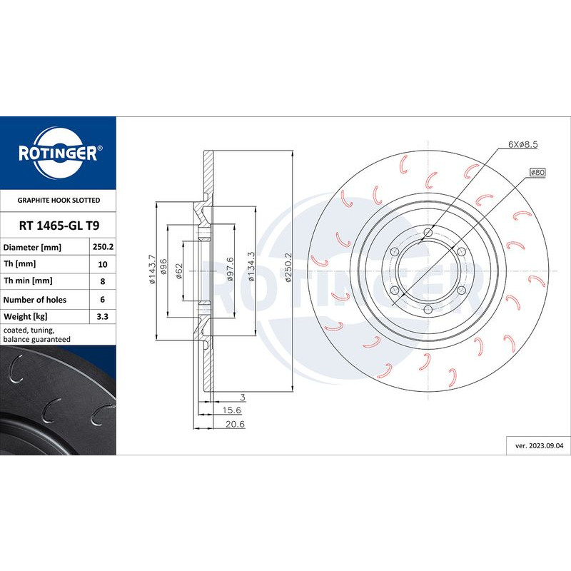 Снимка на Спирачен диск ROTINGER GRAPHITE HOOK SLOTTED RT 1465-GL T9 за Alfa Romeo 90 (162) 1.8 (162A1) - 121 к.с. бензин