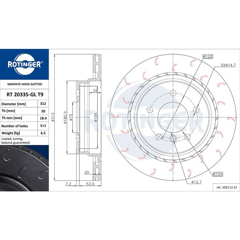 Снимка на Спирачен диск ROTINGER GRAPHITE HOOK SLOTTED RT 20335-GL T9 за BMW 3 Coupe E36 M3 3.0 - 295 к.с. бензин