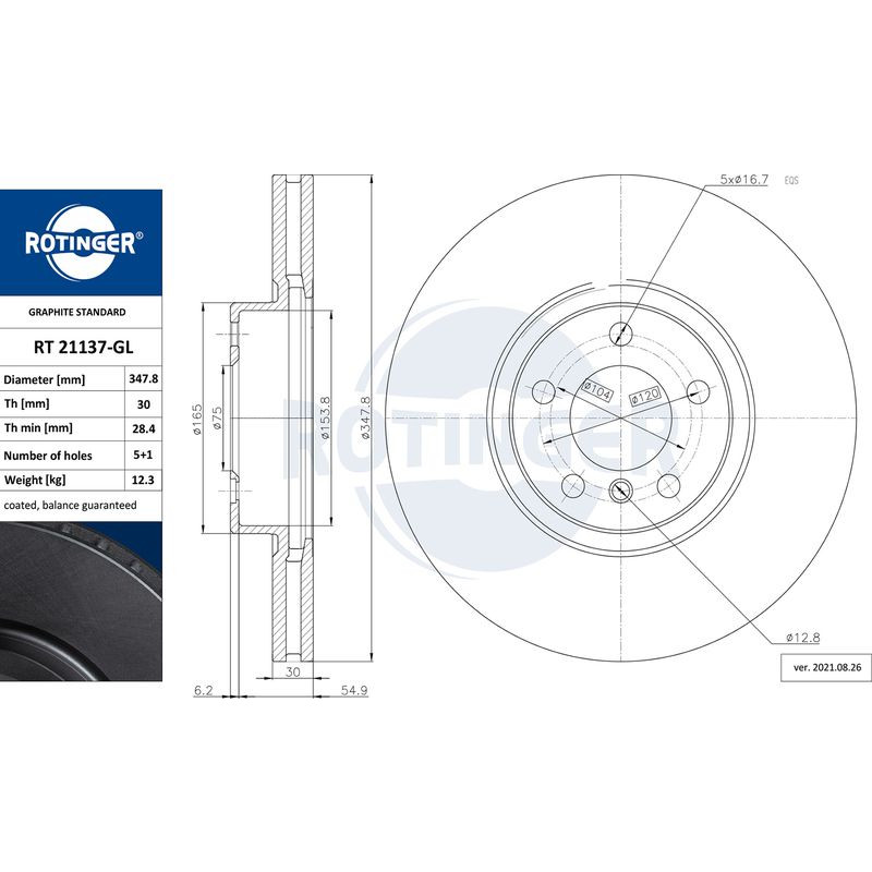 Снимка на Спирачен диск ROTINGER GRAPHITE LINE RT 21137-GL за BMW X6 E72 xDrive 40 d - 306 к.с. дизел